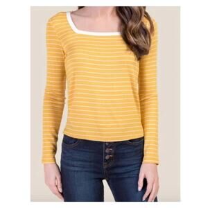 NWT Francesca's Gold and Cream Striped Ribbed Long Sleeve Shirt - SIZE XS